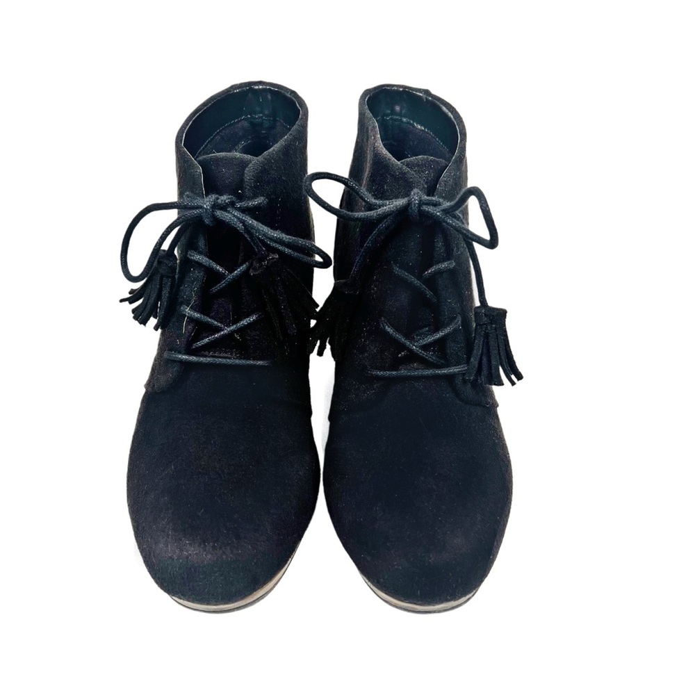 Dr. Scholl's Black Faux Suede Lace Up Wedge Boots Size 8